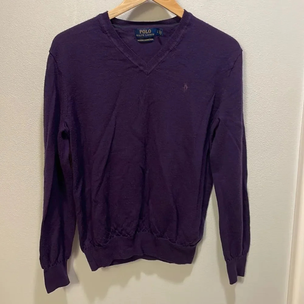Polo by Ralph Lauren Mens merino wool v neck purple sweater